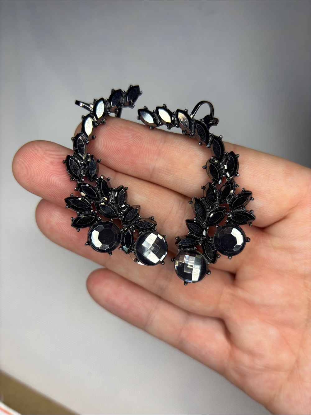 Black Crystal Leaf Hoop climber Earrings - Women Jewelry